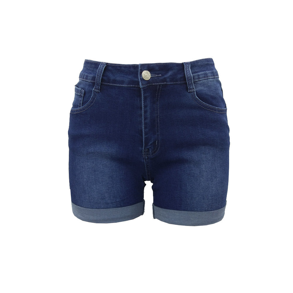 Dame jeans-shorts med høj talje og opsmøgede kanter Stilla