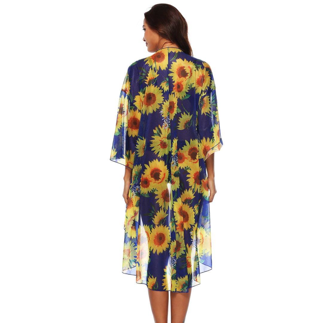 Dame luftig strandkimono med florale mønstre Skovae