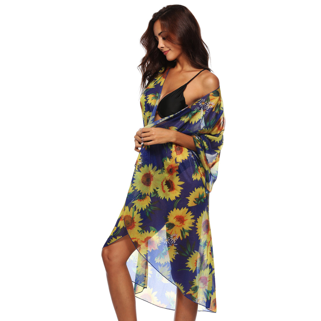 Dame luftig strandkimono med florale mønstre Skovae