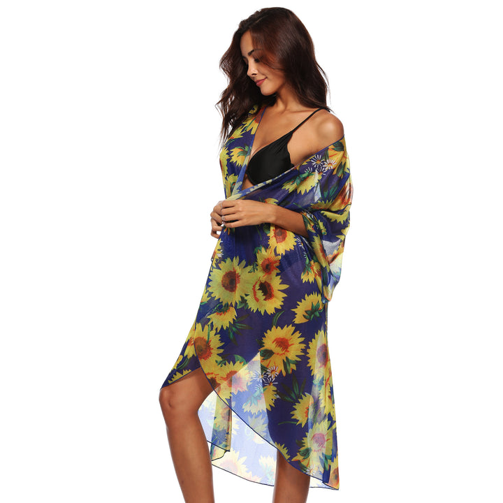 Dame luftig strandkimono med florale mønstre Skovae