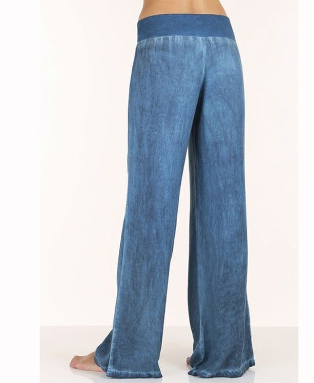 Kvindernes løse flydende bukser med elastisk talje og fashionabel denimlook Stilla