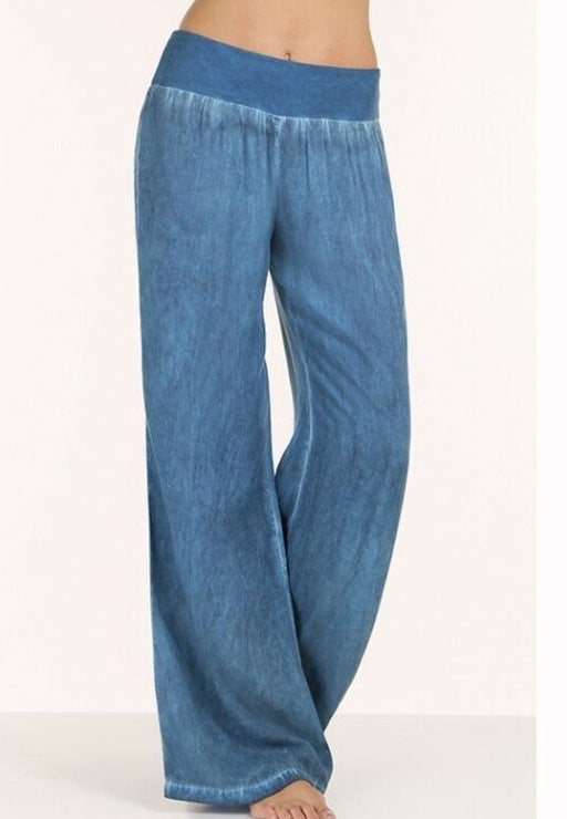 Kvindernes løse flydende bukser med elastisk talje og fashionabel denimlook Stilla