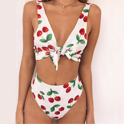 Dame Bikini-sæt med legesygt knude-design og frugtagtigt mønster Stilla