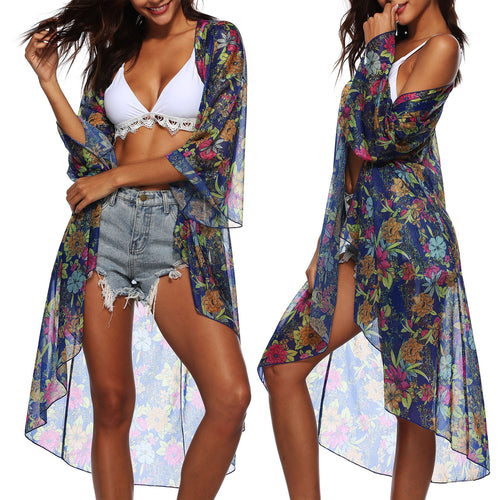 Kvinder Let Floral Svømmebeklædning Kimono Stilla
