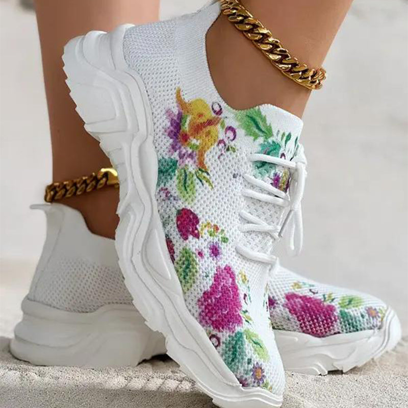 Stilla | Åndbare Ortopædiske Sneakers Med Snørebånd Og Blomsterdesign