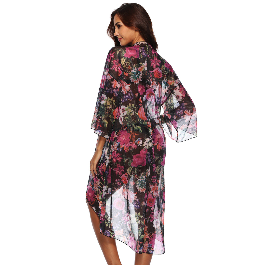Dame blomster mønster transparent kimono overtræk Stilla