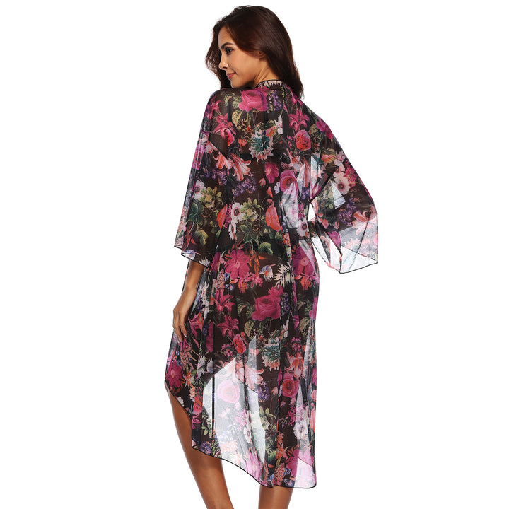 Dame blomster mønster transparent kimono overtræk Stilla
