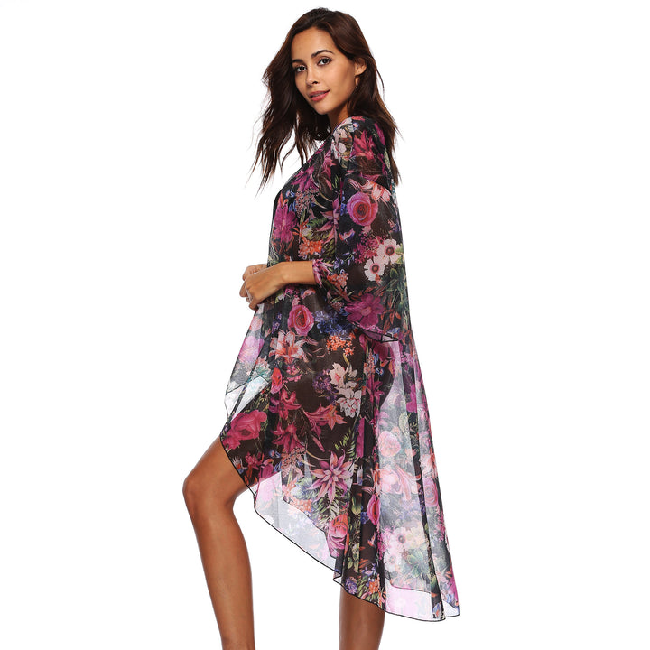 Dame blomster mønster transparent kimono overtræk Stilla