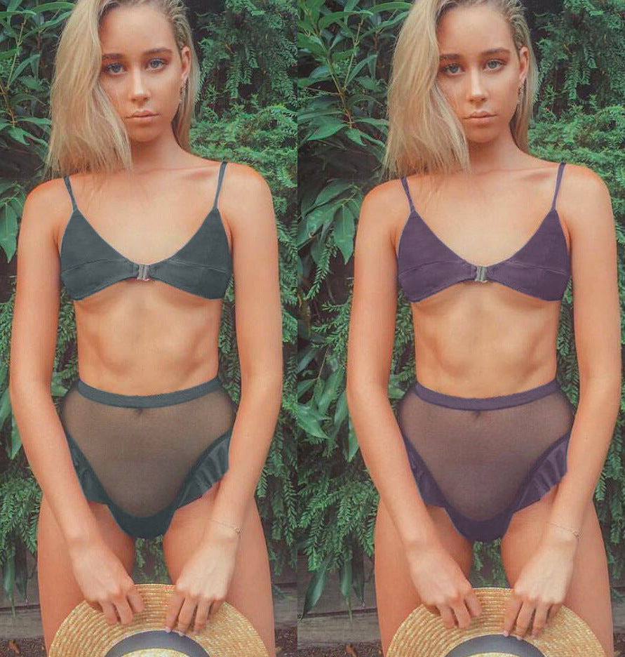 Damer Højt udskåret bikini med feminine volanger og justerbare stropper Stilla
