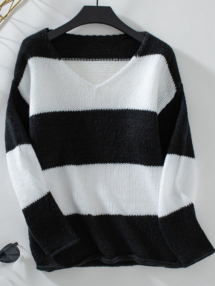 Stilla | V-udskæring Pullover Farveblok Med Lange Ærmer
