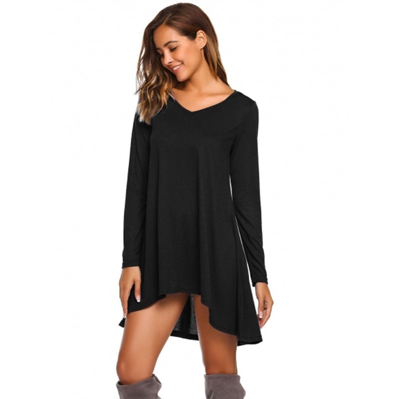 Dame afslappet tunika-kjole med blød V-udskæring og asymmetrisk nederdel Stilla