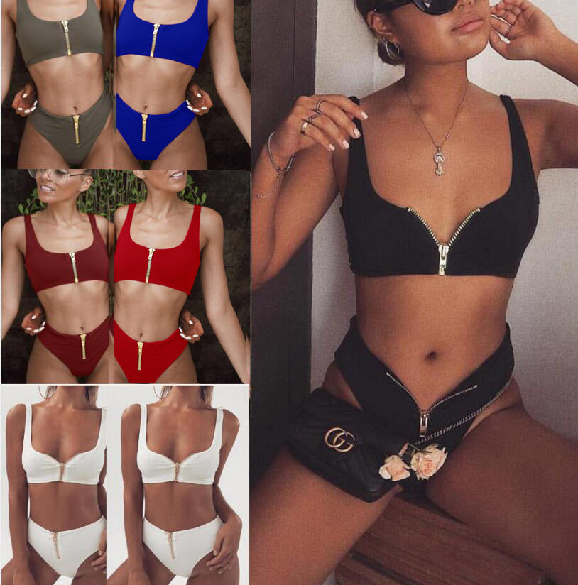 Dame todelt bikiniset med moderne lynlås og høj talje Stilla