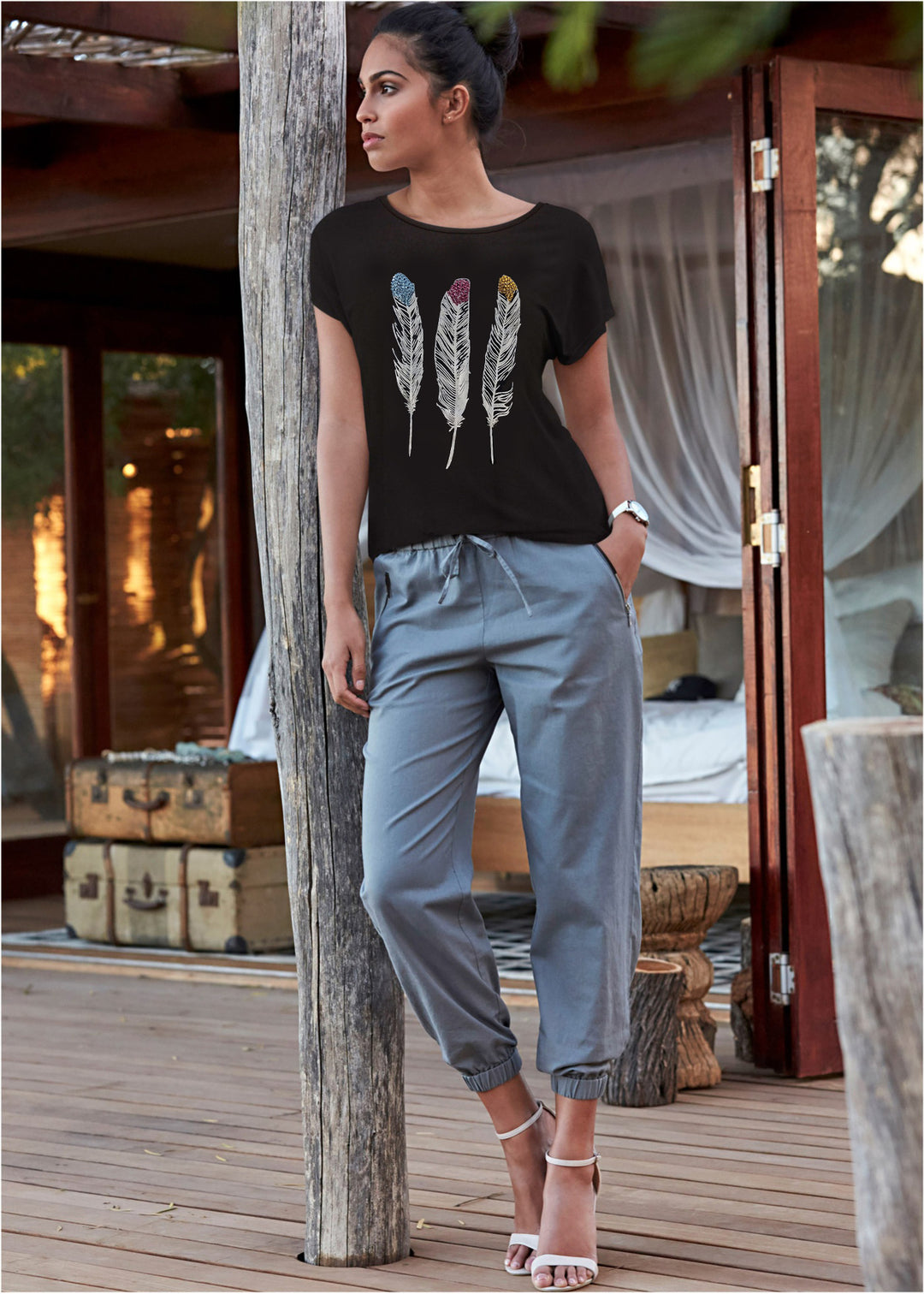Dame Fritids Grafik T-Shirt Stilla