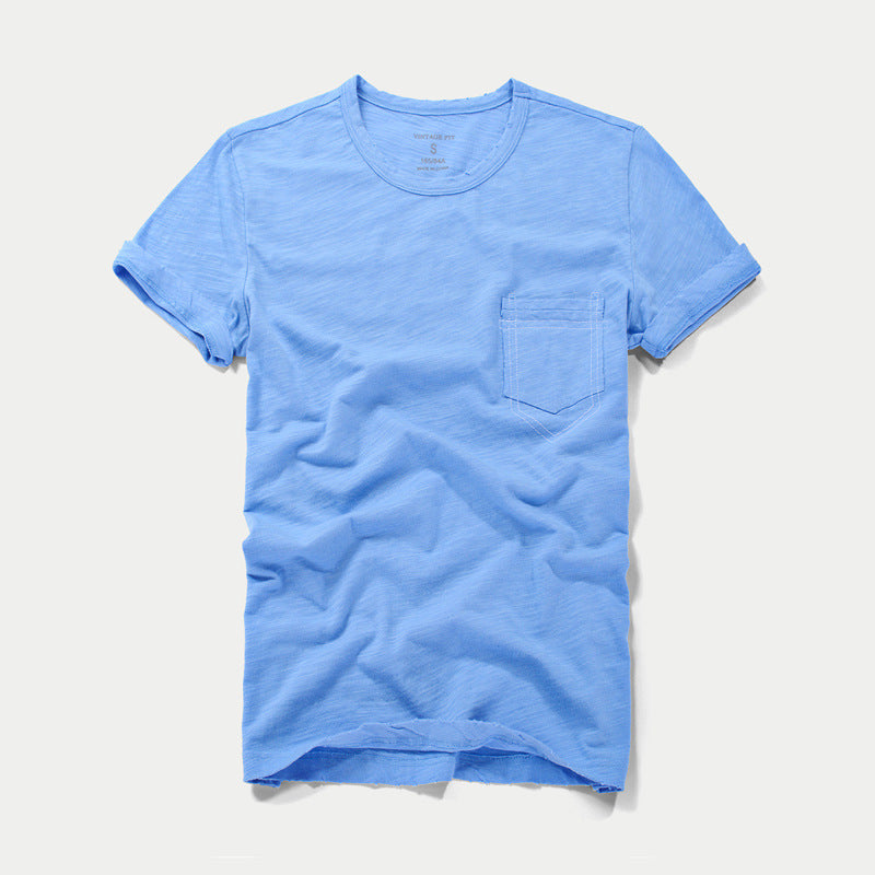 Dame Vintage T-shirt med brystlomme og rund hals Stilla