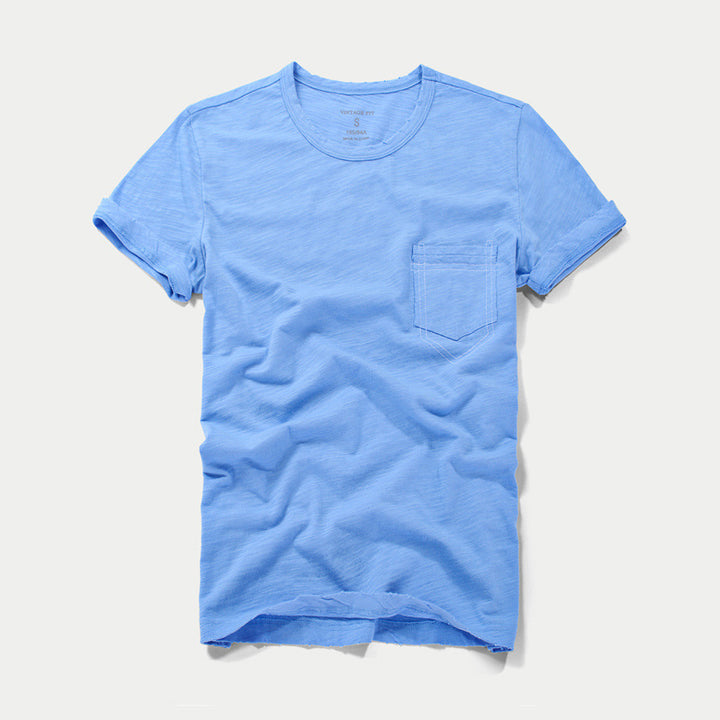 Dame Vintage T-shirt med brystlomme og rund hals Stilla