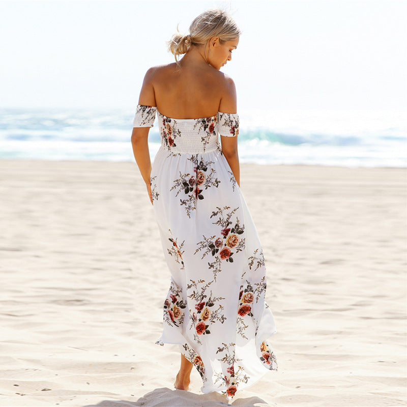 Dame Off-Shoulder Strandkjole med blomstermønster og flydende snit Skovae