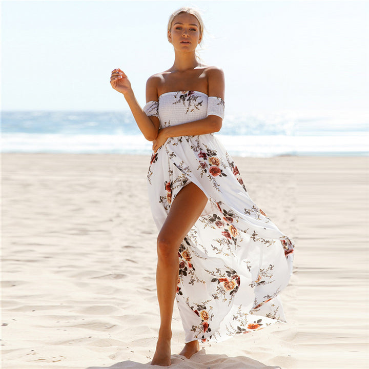 Dame Off-Shoulder Strandkjole med blomstermønster og flydende snit Skovae