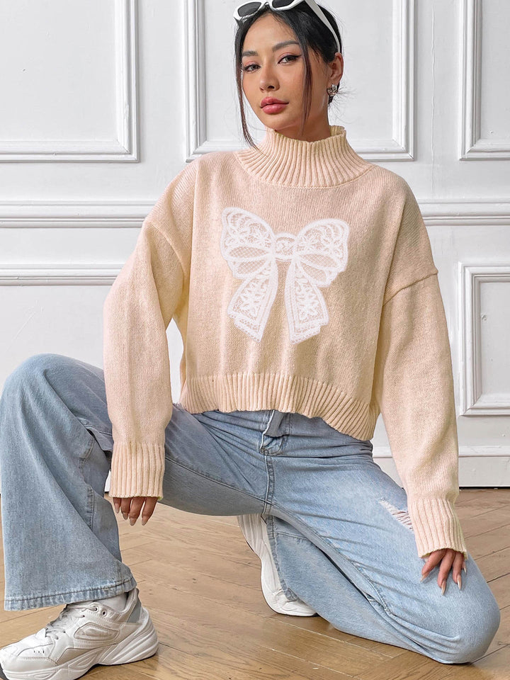 Stilla | Rullekrave sweater med sløjfe og lange ærmer