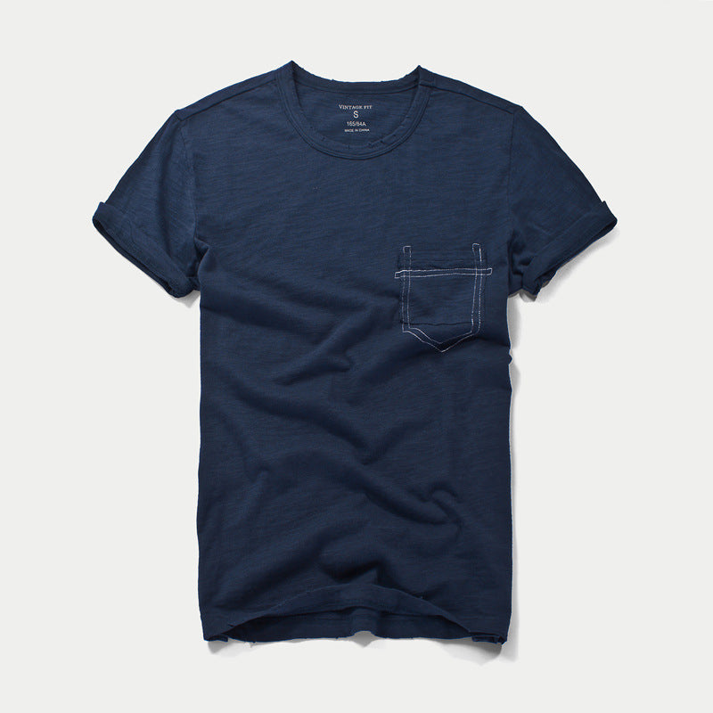 Dame Vintage T-shirt med brystlomme og rund hals Stilla