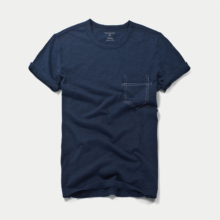 Dame Vintage T-shirt med brystlomme og rund hals Stilla