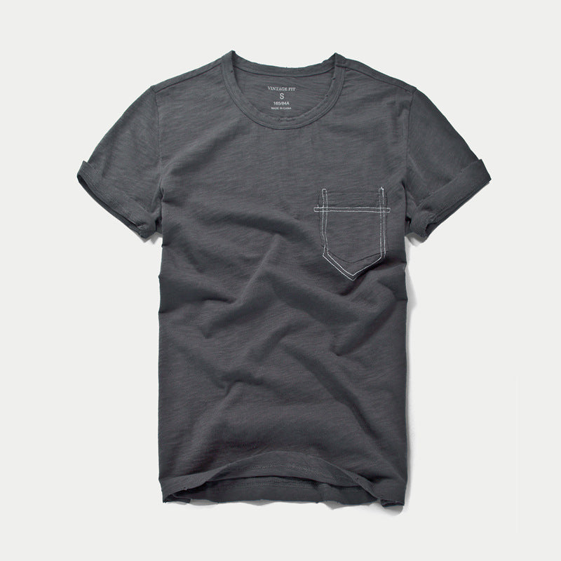 Dame Vintage T-shirt med brystlomme og rund hals Stilla