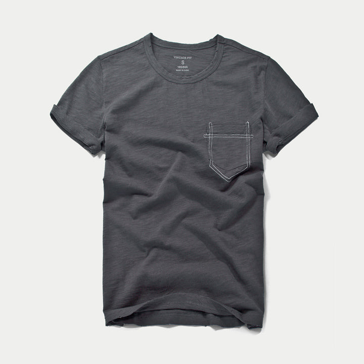 Dame Vintage T-shirt med brystlomme og rund hals Stilla