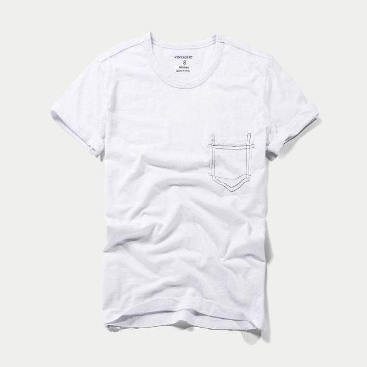 Dame Vintage T-shirt med brystlomme og rund hals Stilla