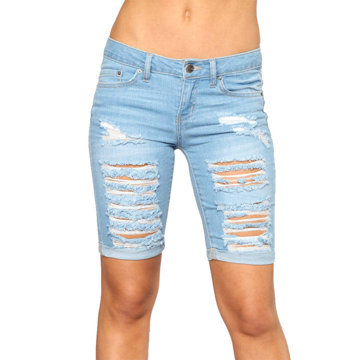 Dame Destroyed Jeans-Shorts med trendy rifter og feminin pasform Stilla