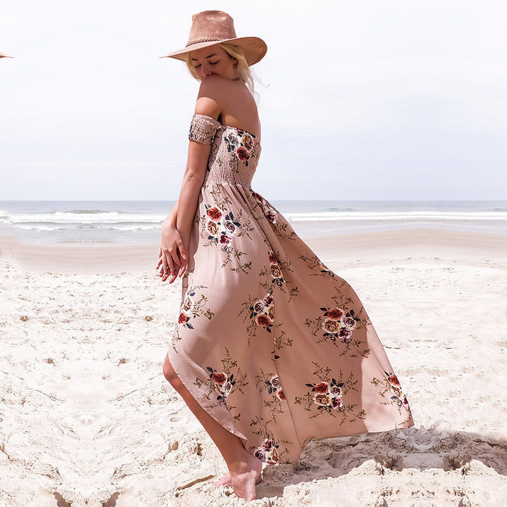 Dame Off-Shoulder Strandkjole med blomstermønster og flydende snit Skovae