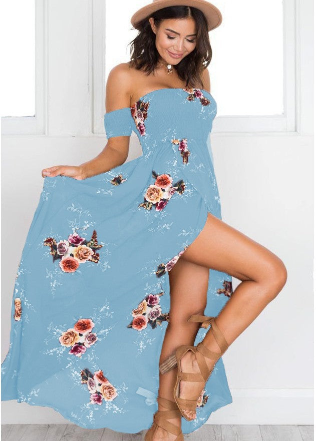 Dame Off-Shoulder Strandkjole med blomstermønster og flydende snit Skovae