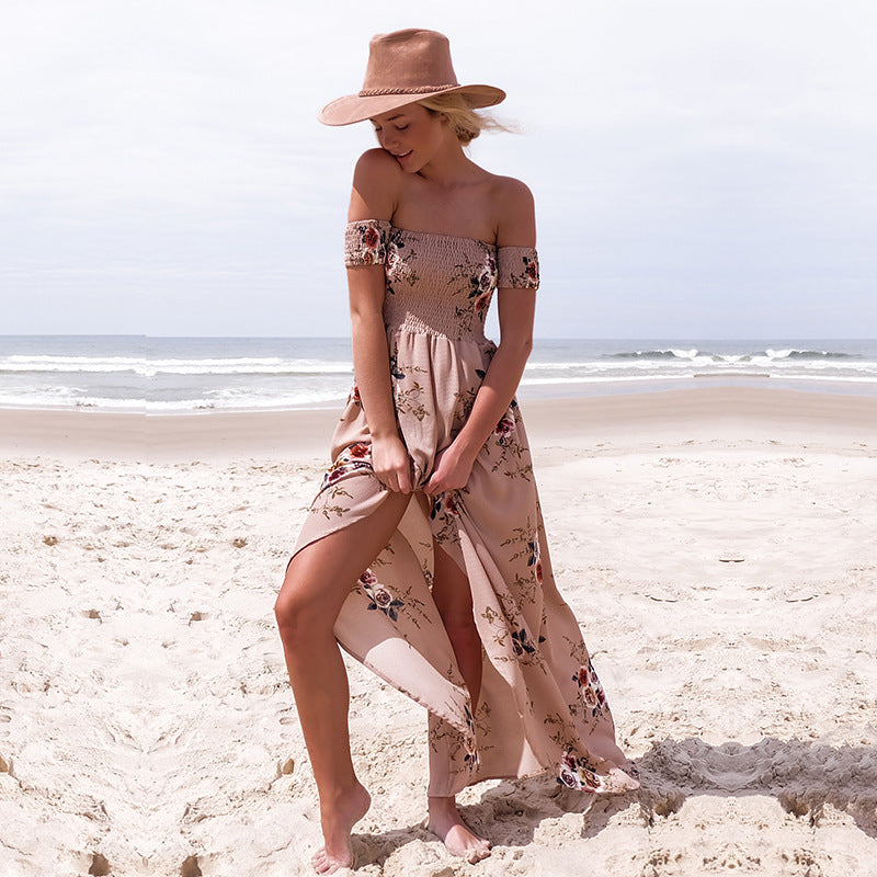 Dame Off-Shoulder Strandkjole med blomstermønster og flydende snit Skovae