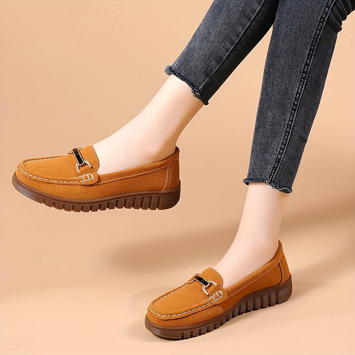 Stilla | Dame Loafers Med Metalspænde, Afslappet Slip on Sko Enkle Farver
