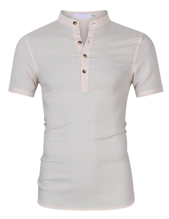 Herrer Kortærmet Henley-Shirt med moderne ståkrave og fin struktur Stilla