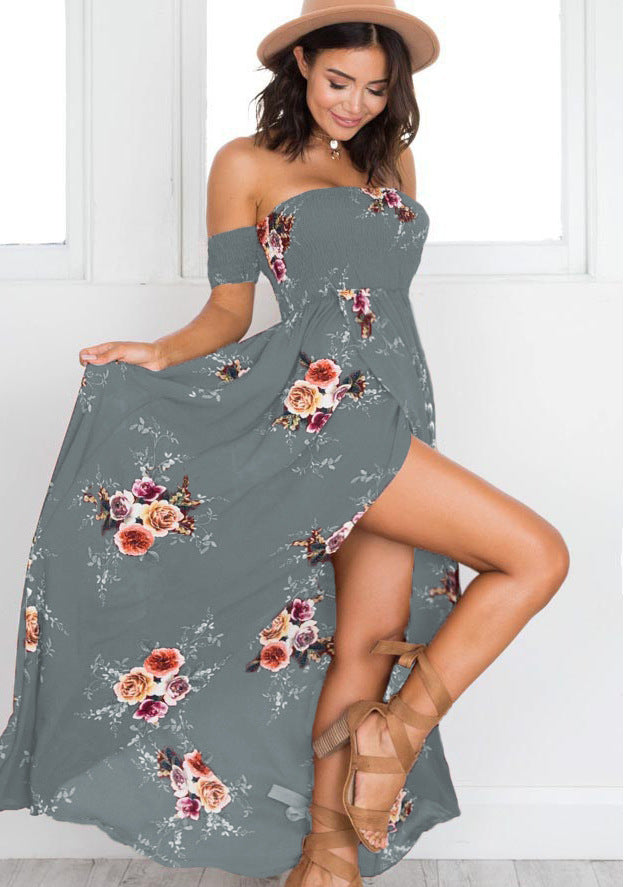 Dame Off-Shoulder Strandkjole med blomstermønster og flydende snit Skovae