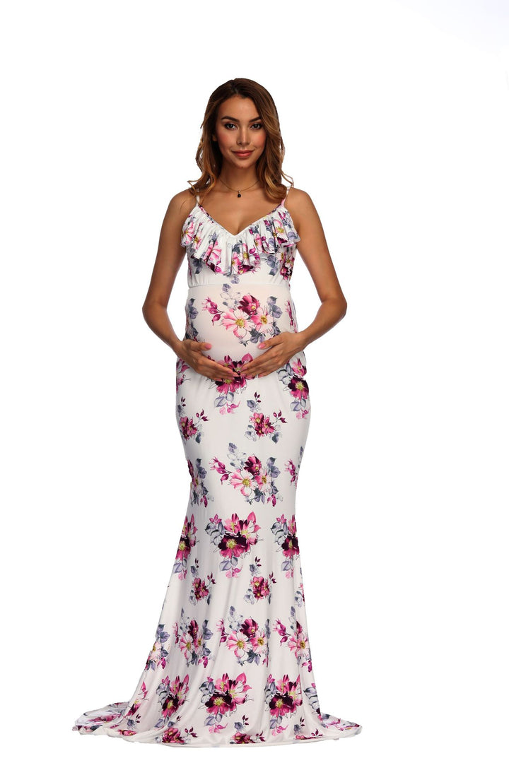 Dame Blomster Volanger Graviditet Maxi Kjole Stilla