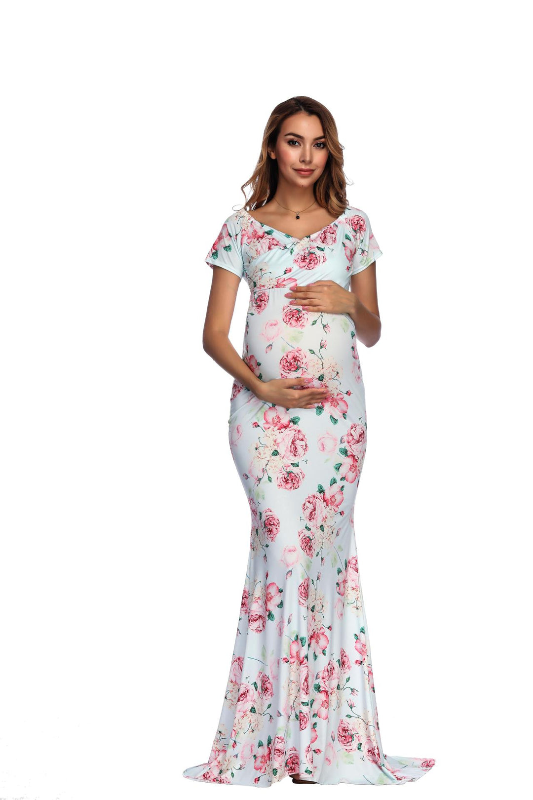 Dame Floral Print Graviditet Maxikjole Stilla