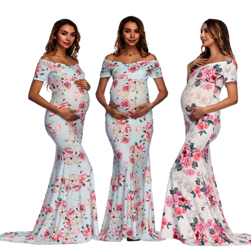 Dame Floral Print Graviditet Maxikjole Stilla