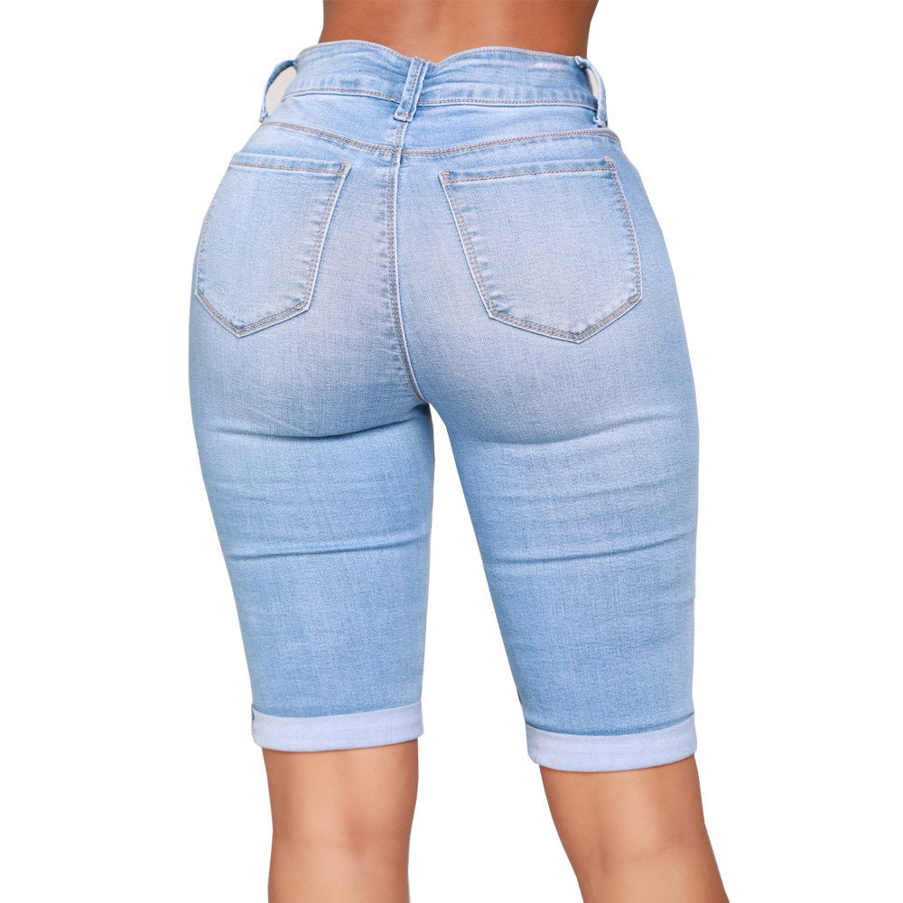 Dame trendy jeans-shorts med struktureret design og høj talje Stilla