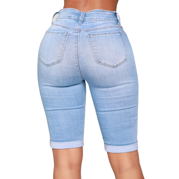 Dame trendy jeans-shorts med struktureret design og høj talje Stilla
