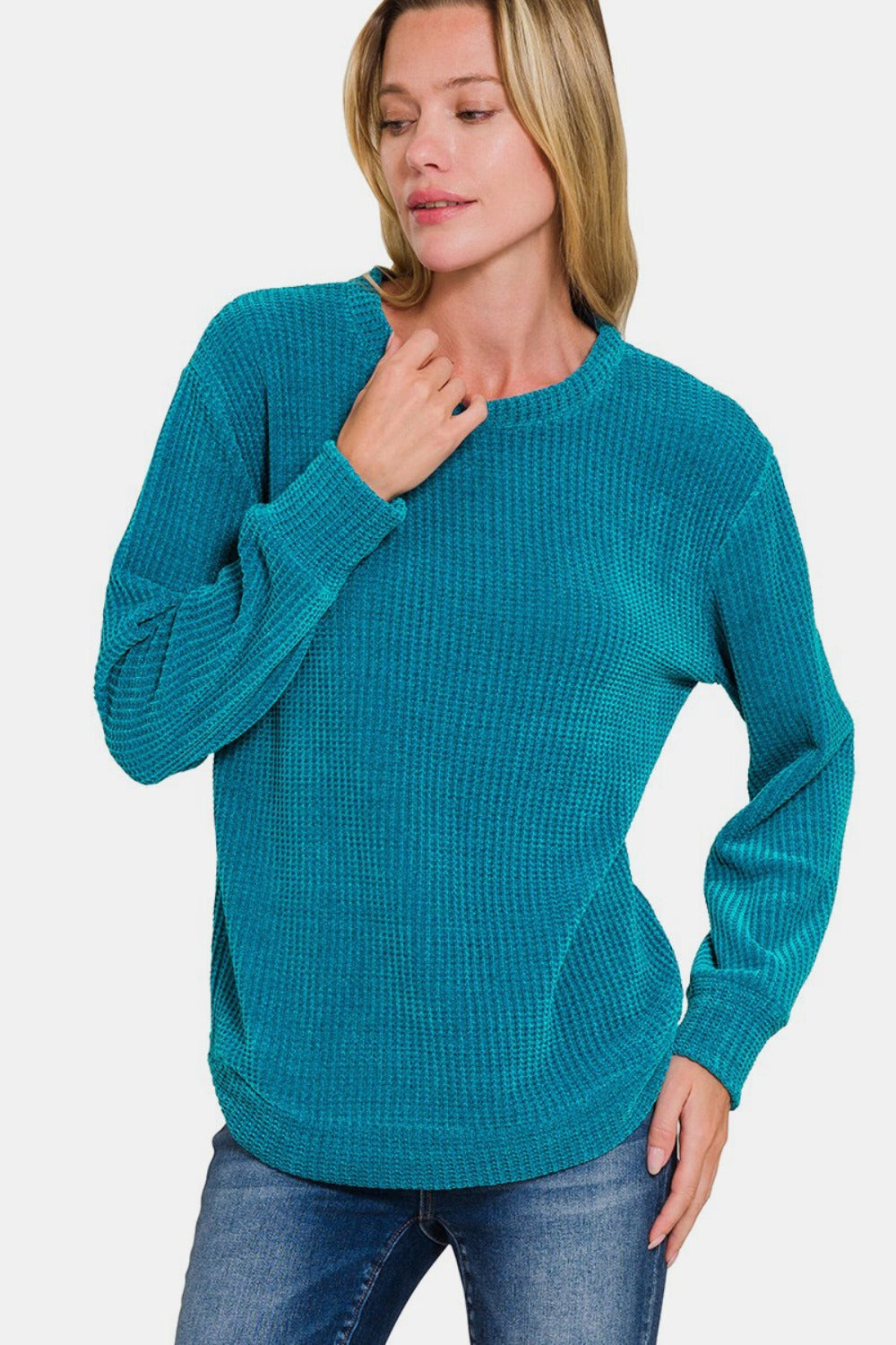 Stilla | Strikpullover med ribbet krave af chenille