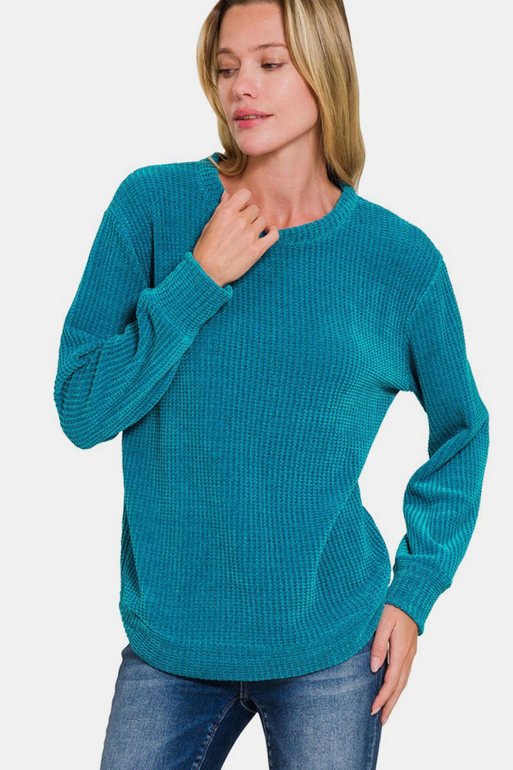 Stilla | Strikpullover med ribbet krave af chenille