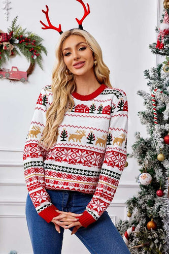 Stilla | Juleagtig rundhalset broderet strikbluse