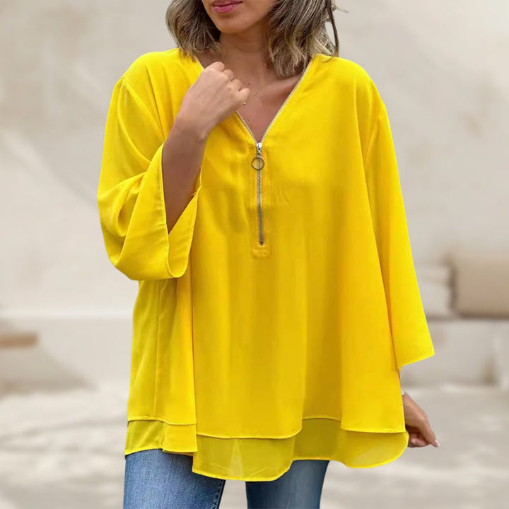 Stilla | V-hals Flydende Lynlåse T-shirt