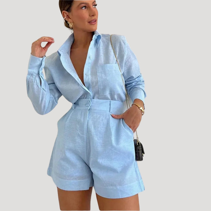 Stilla | Kvinders Linned Co Ord Sæt Afslappet Skjorte Og Shorts