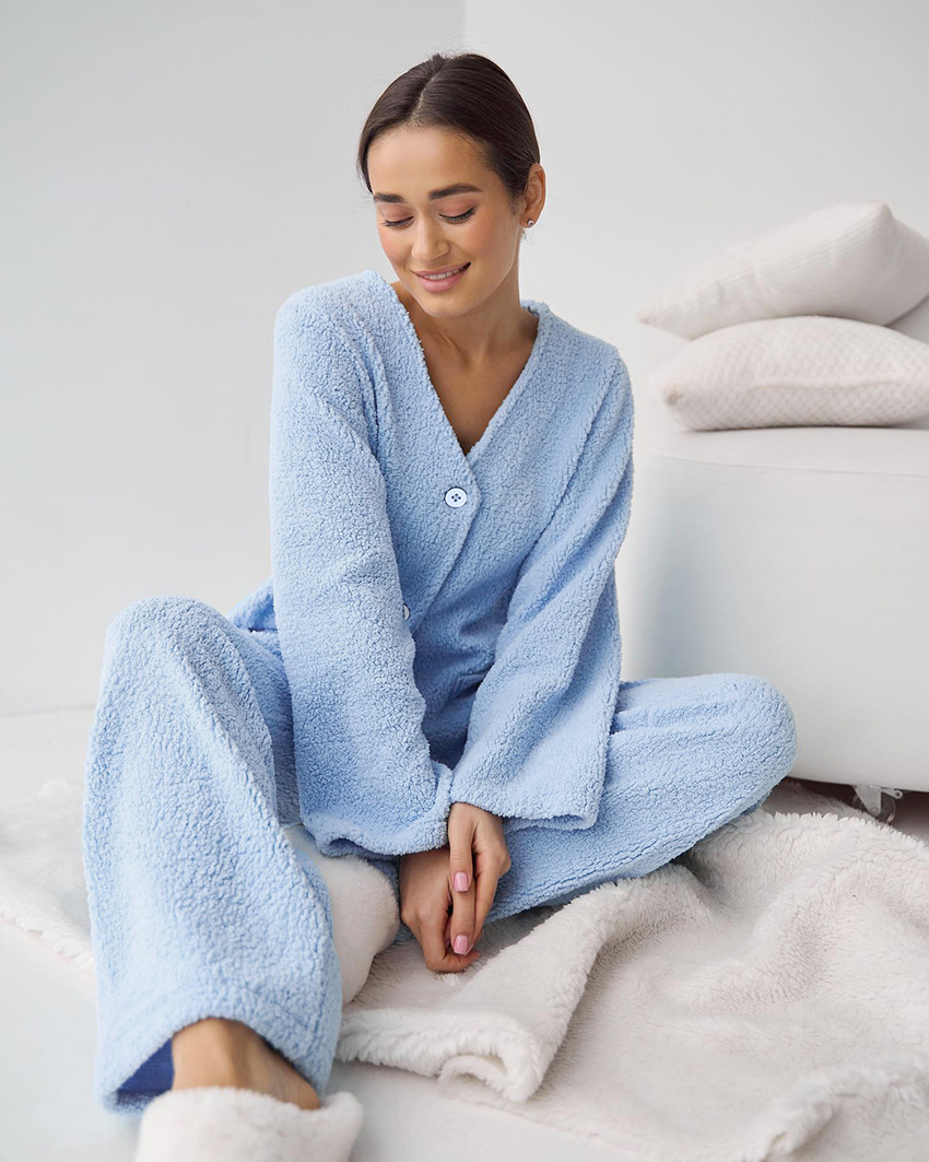 Stilla | Blå Langærmet Uldpyjamas Til Kvinder