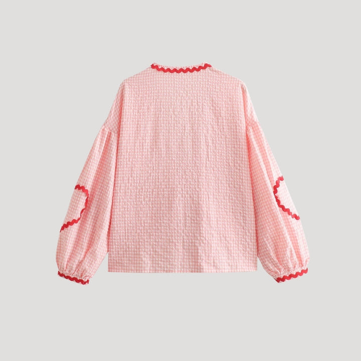 Stilla | Gingham Bånd Front Strikketrøje Med Hjerte Detaljer