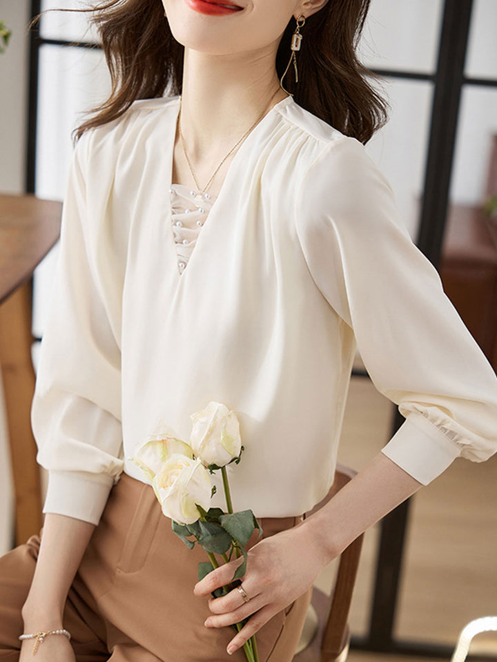 Stilla | Bluse Langærmet V-hals Chiffon Bluse
