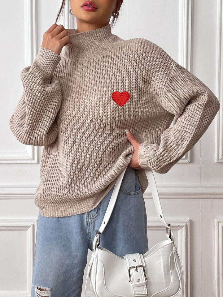 Stilla | Pullover med rullekrave og lange ærmer med hjerte mønster og dropped shoulders