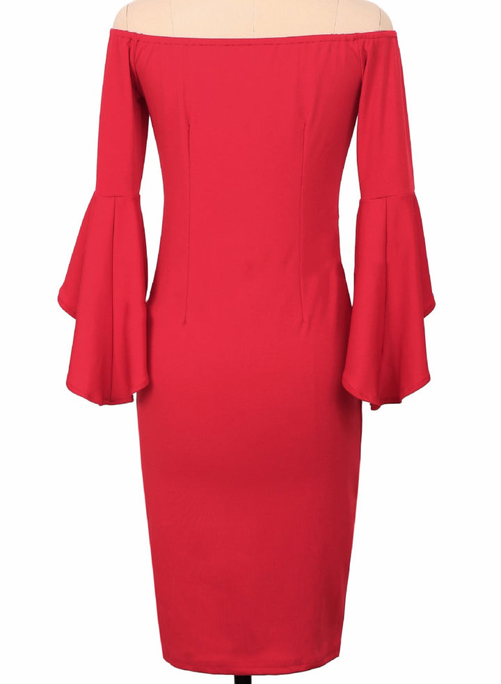 Stilla | Off Shoulder Flounce Ærme Bodycon Festkjole