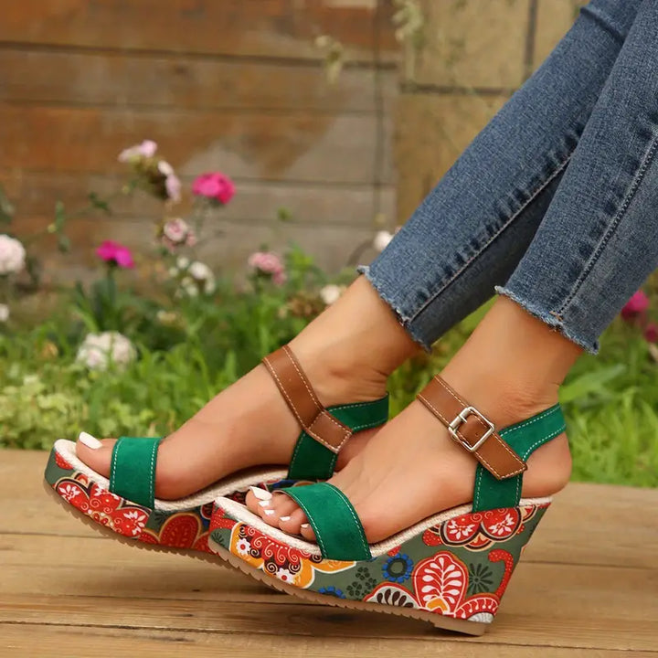 Stilla | Wedge Sandaler Med Blomsterprint Til Kvinder
